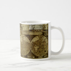 Vintage antika och rustika, världskartor kaffemugg