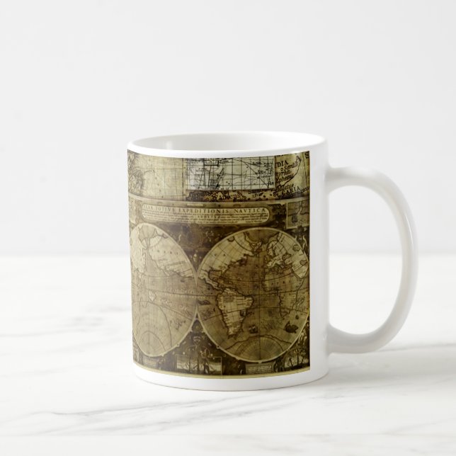 Vintage antika och rustika, världskartor kaffemugg (Höger)