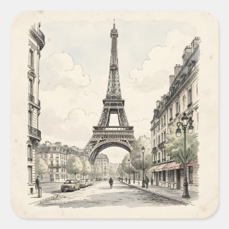 Vintage antika resillustration av Paris Fyrkantigt Klistermärke