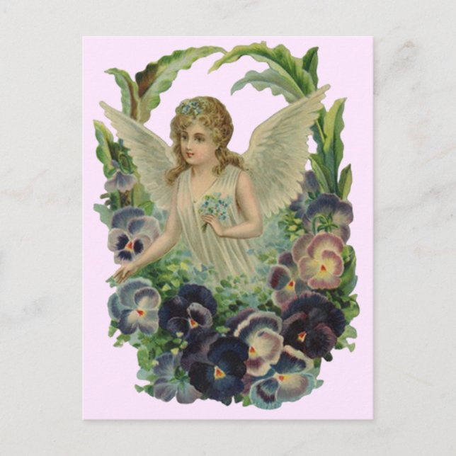 Vintage Antique Angel Blommigt Mjuk Rosa vykort (Framsida)