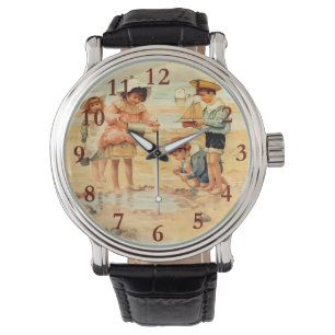 Vintage Antique Beach Boy Girl Fine Art Armbandsur