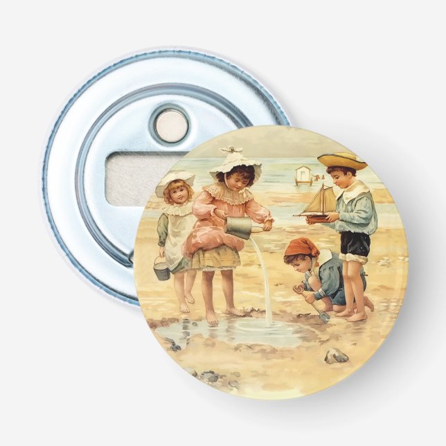 Vintage Antique Beach Boy Girl Fine Art Flasköppnare (Framsidan)