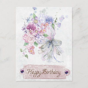 Vintage Antique Blommigt Bouquet Grattis på födels Vykort