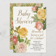 Vintage Antique Blommigt Girl Baby Shower-inbjudan