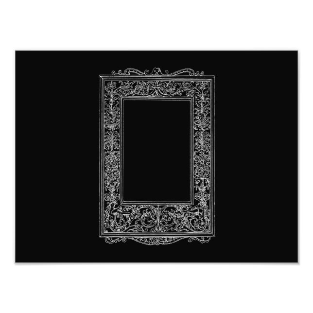 Vintage Antique Blommigt Sjöjungfru Ram Black Grän Fototryck (Framsidan)