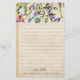 Vintage Antique Blommigt Stationär Papper