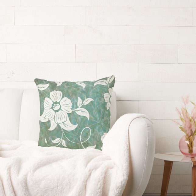 Vintage Antique Blommigt White Flowers Kudde (Soffa)