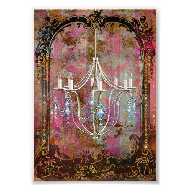 Vintage Antique Blue Crystal Chandelier Fototryck (Framsidan)