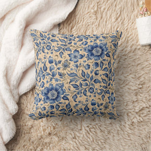 Vintage Antique Blue Indigo & Taupe Kudde