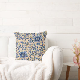 Vintage Antique Blue Indigo & Taupe Kudde