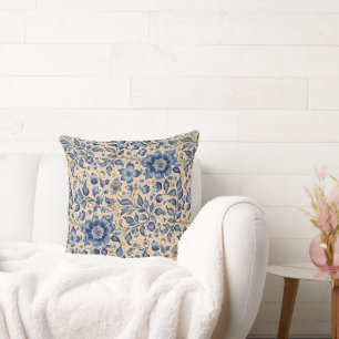 Vintage Antique Blue Indigo & Taupe Kudde