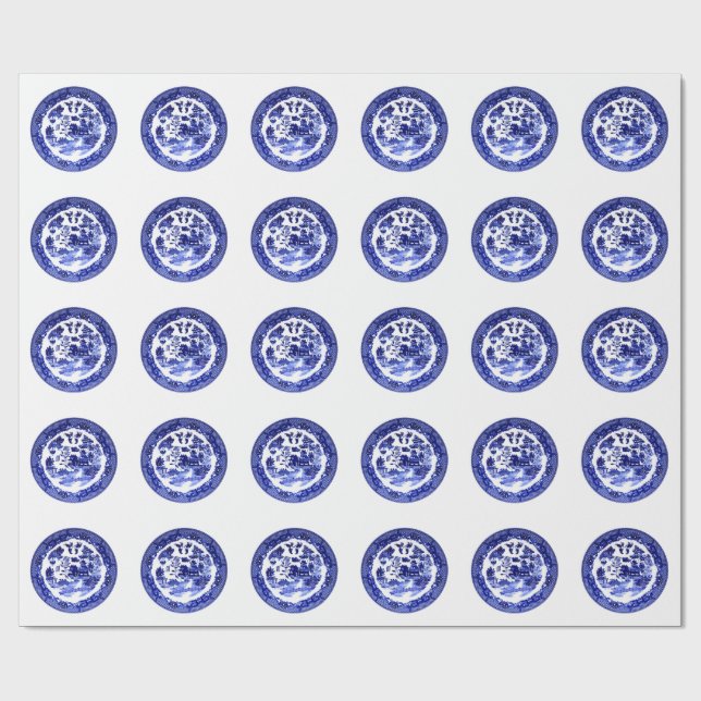 Vintage Antique Blue Willow Mönster circa 1790 Presentpapper (Platt)