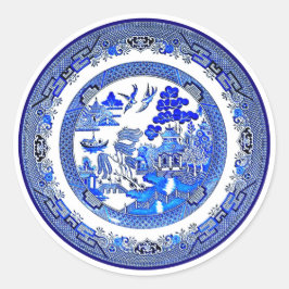 Vintage Antique Blue Willow Mönster circa 1790 Runt Klistermärke