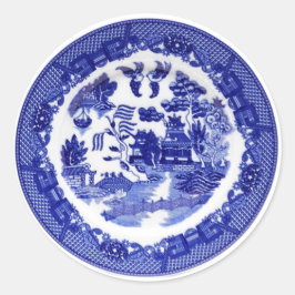 Vintage Antique Blue Willow Mönster circa 1790 Runt Klistermärke