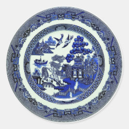 Vintage Antique Blue Willow Mönster circa 1790 Runt Klistermärke