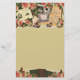 Vintage Antique Bokar & Rosor Collage Brevpapper