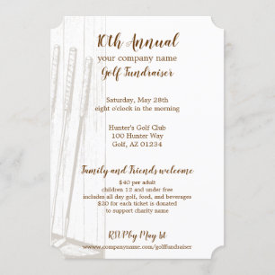 Vintage Antique Brown & White Golf Fundraiser Inbjudningar