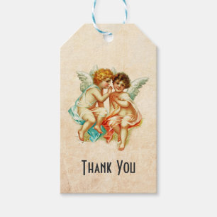 Vintage Antique Cherub Änglar Illustration Presentetikett