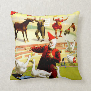 Vintage Antique Circus Clown and Geese Pillow Kudde