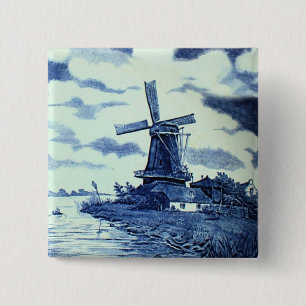 Vintage - Antique Delft Blue Tile - Kvarn Knapp