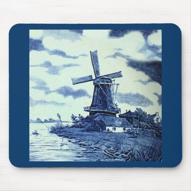 Vintage - Antique Delft Blue Tile - Kvarn Musmatta (Framsidan)