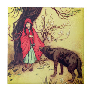 Vintage Antique Design Little Red Riding Huva Kakelplatta
