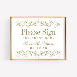 Vintage Antique Guld Flourish Bröllop Guest Bok