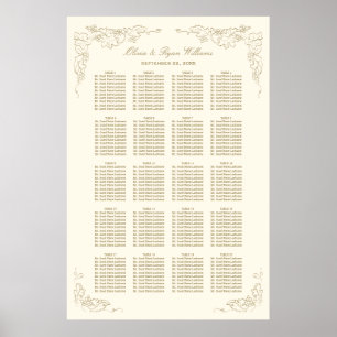 Vintage Antique Guld Grape Vines Bröllop Seating Poster