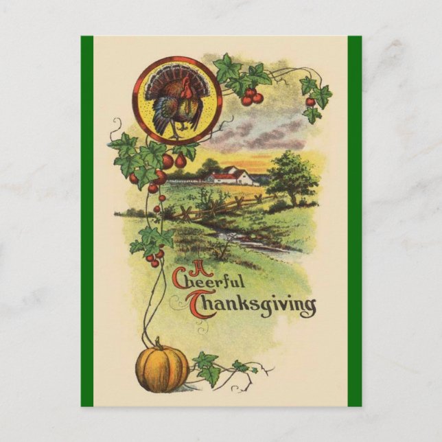 Vintage Antique Happy thanksgiving vykort (Framsida)