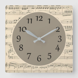 Vintage Antique Lakan Music Wall Clock med siffror Fyrkantig Klocka