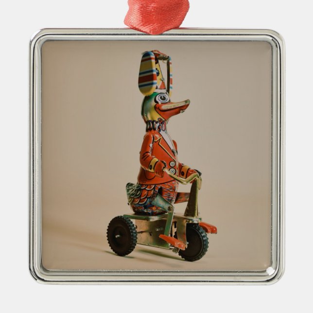 Vintage Antique Leksak Anka om Bike Julgransprydnad Metall (Framsidan)