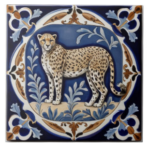 Vintage Antique Leopard Cheetah Navy Blue Kakelplatta