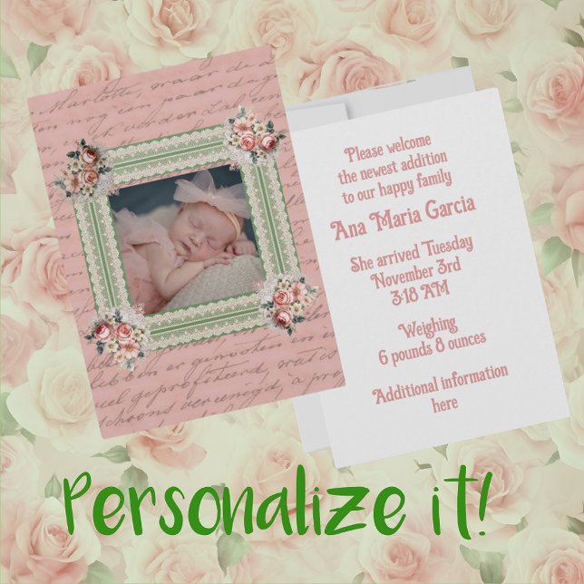 Vintage Antique Lettering Photo Baby annons Kort (Customize with your photo, and your text.)