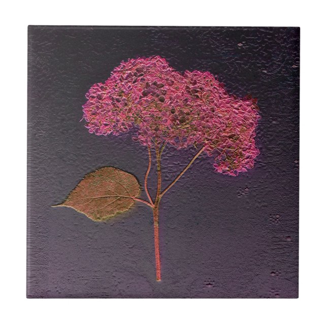 Vintage Antique Lila Metallic Hydrangea Blommigt Kakelplatta (Framsidan)