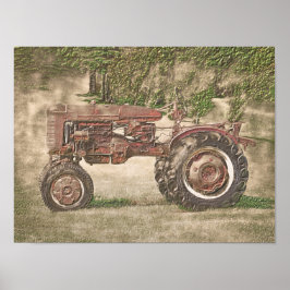 Vintage Antique Old Rustic Land Farm Tractor Poster