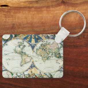 Vintage Antique Old World Map, 1666 av Pieter Goos Nyckelring