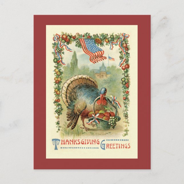 Vintage Antique Patriotic Thanksgiving Postcard Helg Vykort (Framsida)