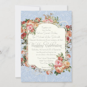 Vintage Antique Ro Blommigt Bouquet Formal Bröllop Inbjudningar