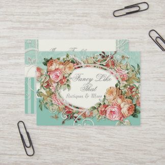 Vintage Antique Ro Blommigt Bouquet Modern Aqua Visitkort