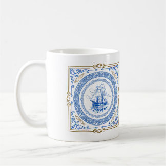 Vintage antique royal blue frakt dekorative gräns kaffemugg