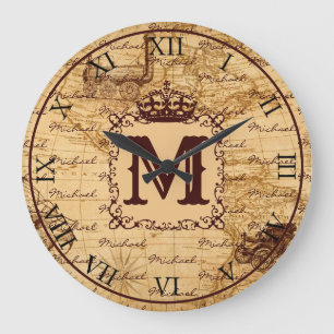 Vintage antique royal kung världskarta stor klocka