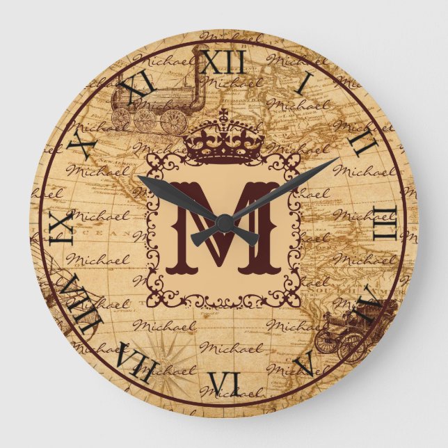 Vintage antique royal kung världskarta stor klocka (Framsida)