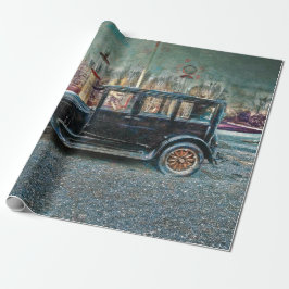 Vintage Antique Rustic Black Old Åldras Car Presentpapper