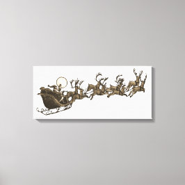 Vintage Antique Sepia Santa Sleigh Reindeers Canvastryck
