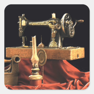 Vintage Antique Sewing Maskin Fyrkantigt Klistermärke