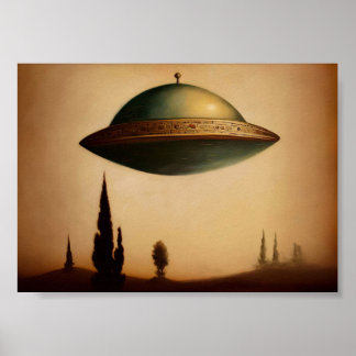Vintage Antique UFO Art-målning Poster
