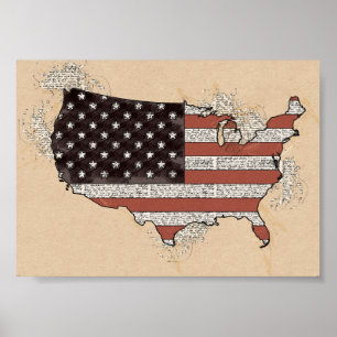 Vintage Antique USA Souvenir Flagga Travel Art Kar Poster