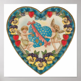 Vintage Antique Valentine Day, Änglar i ett hjärta Poster