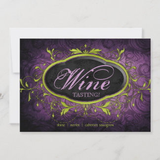Vintage Antique Vin Party Tasting Löv Lime Purpl Inbjudningar