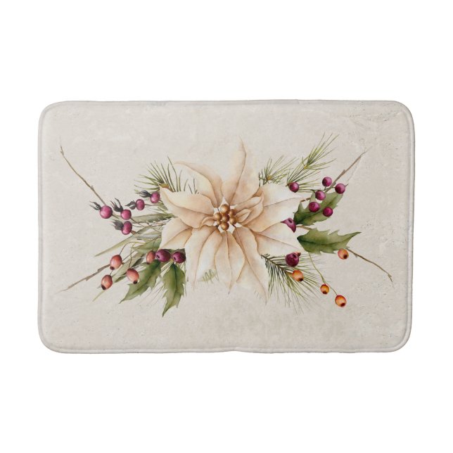 Vintage Antique White jul Poinsettia Badrumsmatta (Framsidan)